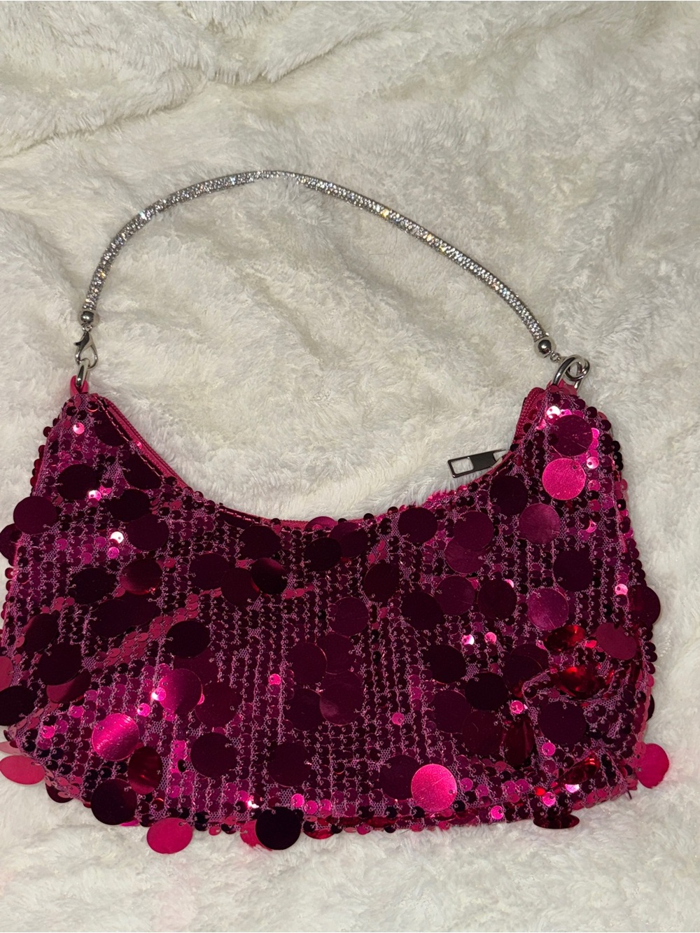 SHEIN Pink Sequin Shoulder Bag with Rhinestone Handle